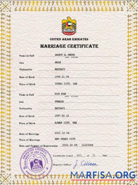 Printable UAE marriage certificate PSD template